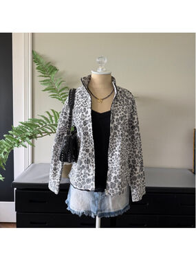 Vintage Joni B Zip Up Funnel Neck Jacket S White Black Pattern Y2K Lightweight S
